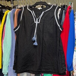 Crown & Ivy Black Top with Blue Tassel Accents